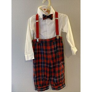 NOS Vintage Winnie The Pooh Shirt Pants Suspended Bow tie Set 4T‎